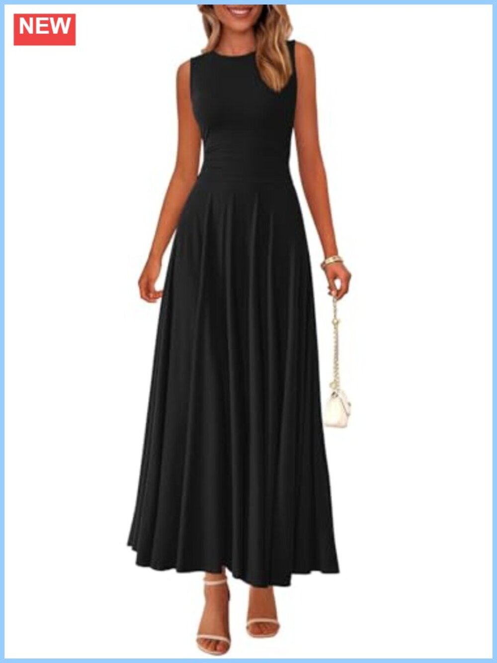 PRETTYGARDEN Sleeveless Pleated A-Line Maxi Dress Summer Beach Casual